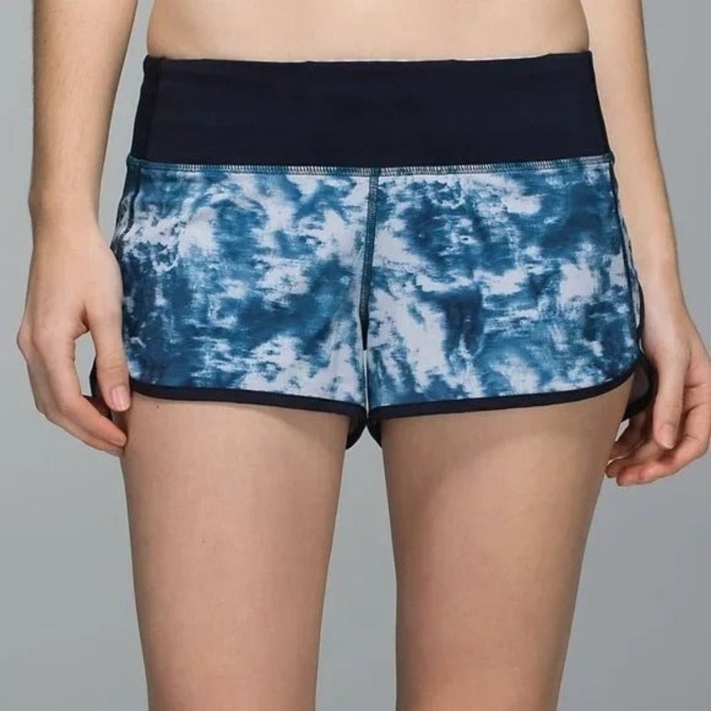 Lululemon Run Speed 2.5" Short 10 Sea Side Silver Fox Print Naval Blue sz 8